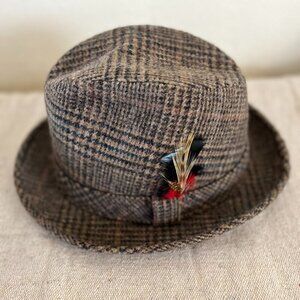 Stetson Brown Plaid Hat with Feather Accent